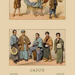 Japanese Civil Costumes and Transportation by Auguste Racinet - Art Print