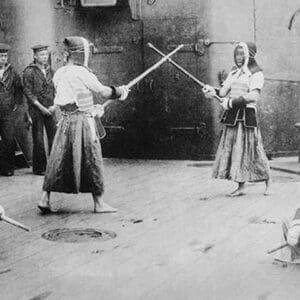 Japanese Sailors Fencing on Board Ship - Art Print