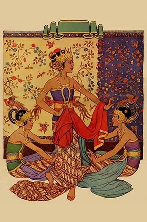 Javanese Girls Examine Fabric by Home Arts - Art Print