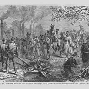 Jefferson Davis's slaves arrive at Chickasaw Bayou after escaping by Frank Leslie - Art Print