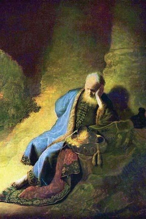 Jeremiah mourning over the destruction of Jerusalem by Rembrandt Van Rijn - Art Print