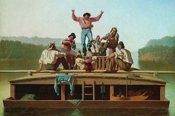 Jolly Flatboatmen by George Caleb Bingham - Art Print