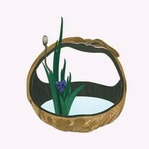 Kakitsubata (Iris Laevigata) in vessel made from a Gourd by Josiah Conder #2 - Art Print