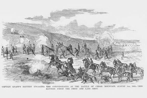 Knapp's Battery at the Battle of Cedar Mountain by Frank Leslie - Art Print