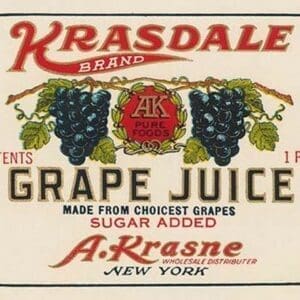 Kransdale Brand Grape Juice - Art Print