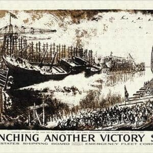 Launching Another Victory Ship by Joseph Pennell - Art Print