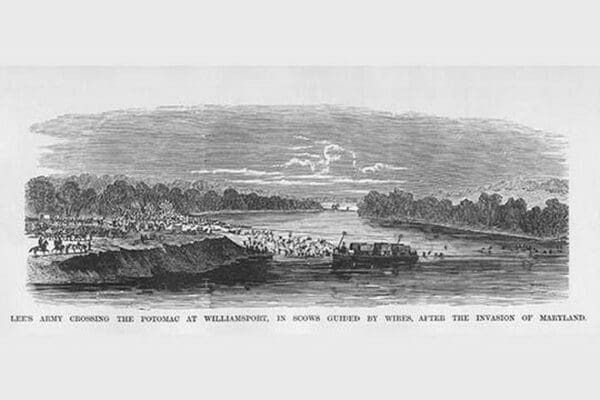 Lee's Army crosses the Potomac with scows guided by wires by Frank Leslie - Art Print