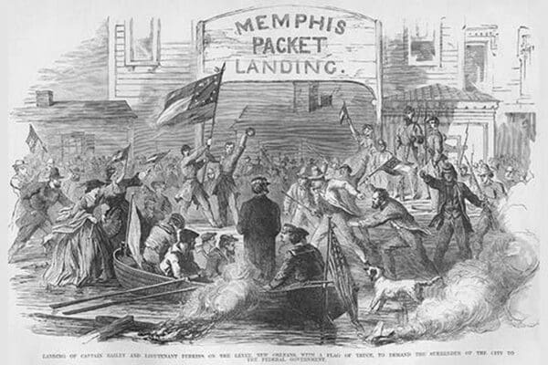 Levee at New Orleans with Flag of Truce Demanding Surrender by Frank Leslie - Art Print