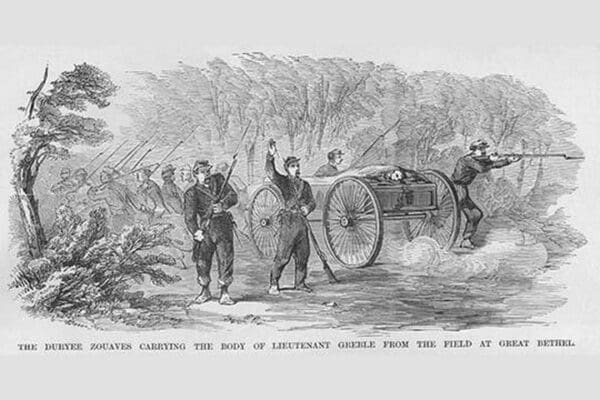 Lieutenant Greble Carried dead form the Field at Great Bethel by Frank Leslie - Art Print