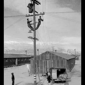 Line Crew at Work in Manzanar by Ansel Adams - Art Print