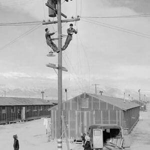 Line crew at work in Manzanar by Ansel Adams #2 - Art Print