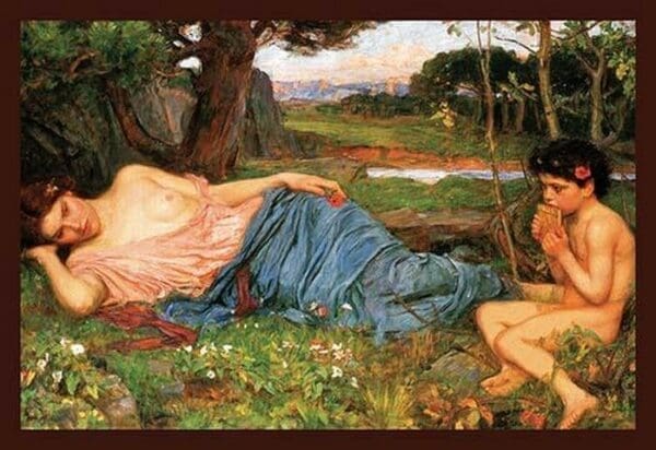 Listing to my Sweet Pipings by John William Waterhouse - Art Print