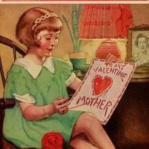 Little Girl Sews a Valentine by Ralph Pallen Coleman - Art Print