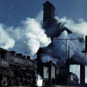 Locomotives getting their energy from coal and dropping their ashes - Art Print