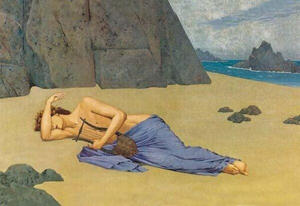 Lyrist Asleep on Beach - Art Print