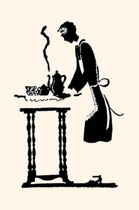 Maid prepares hot and steaming coffee by Maxfield Parrish - Art Print