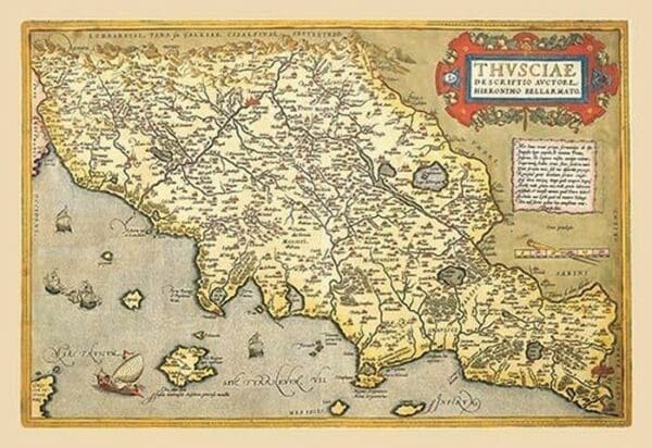 Map of Italian Coast above Rome by A. Ortelius - Art Print