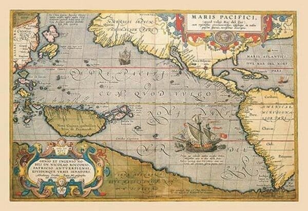 Map of the Pacific Ocean by A. Ortelius - Art Print