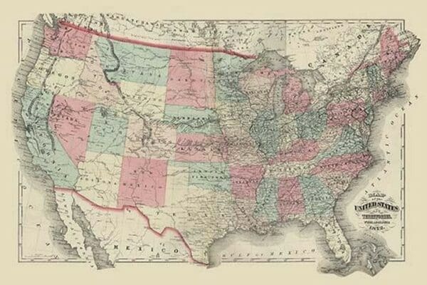 Map of the United States Territories 1872 - Art Print