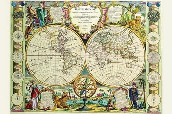 Mappa Monde Carte Universelle de la terre by Jean Baptiste Nolin - Art Print