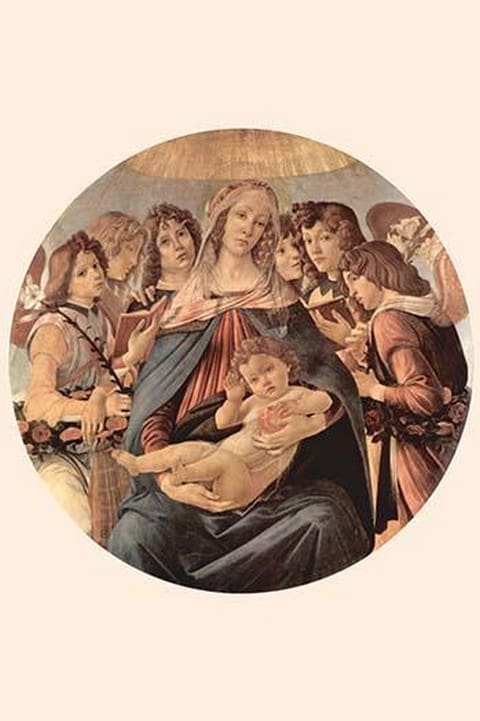 Maria with Christ child and six angels by Sandro Botticelli - Art Print