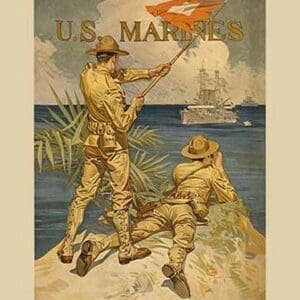 Marines Signaling from Shore to Ships at Sea by J.C. Leyendecker - Art Print