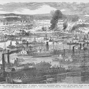 McClellan burns the White House on the Pamunkey River as the Federal Flotilla departs. by Frank Leslie - Art Print