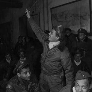 Members of the 332nd Fighter Group in a briefing room