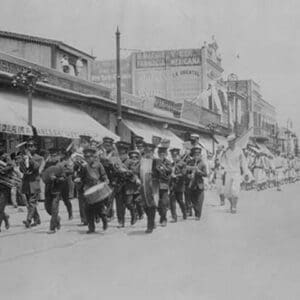 Mexican Band Plays Instruments in front of Marching Columns of U.S. Navy Sailors - Art Print