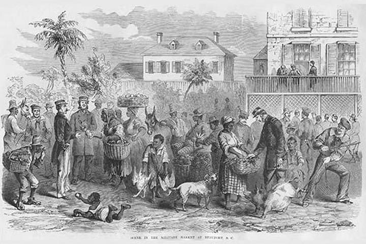 Military Market in Beaufort South Carolina by Frank Leslie - Art Print