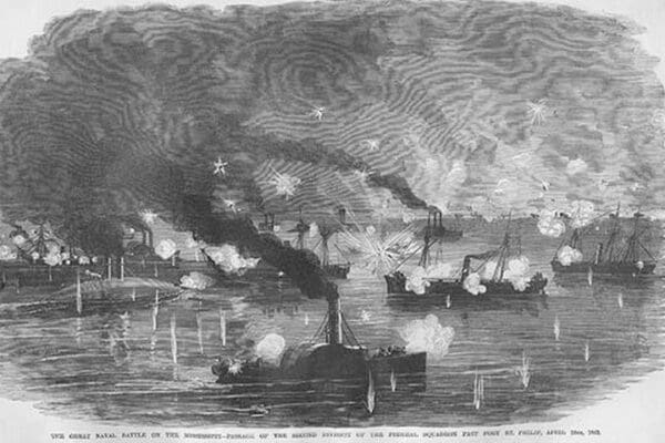 Mississippi Naval Battle At St. Philip - Commodore Farragut by Frank Leslie - Art Print