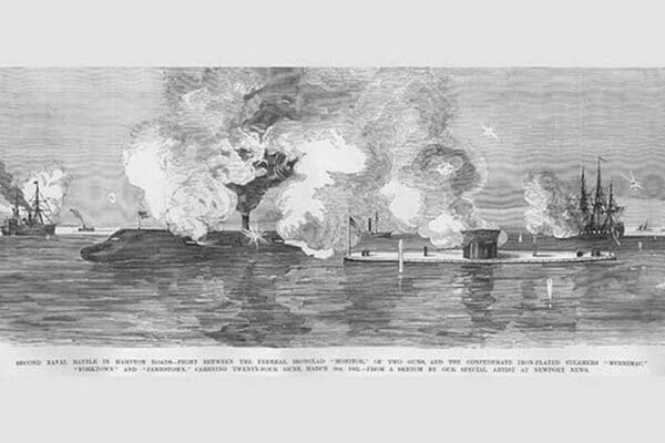 Monitor & Merrimac Battle at Hampton Roads by Frank Leslie - Art Print