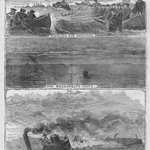 Monitor 'Weehawken' Sinks during the siege of Charleston by Frank Leslie - Art Print