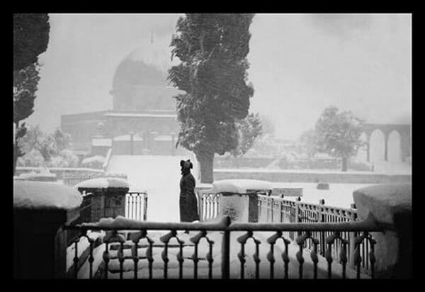 Mosque of Omar during a Snowy Winter by American Colony in Jerusalem Photograhic Department - Art Print