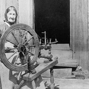 Mountain Women at a Spinning Wheel - Art Print