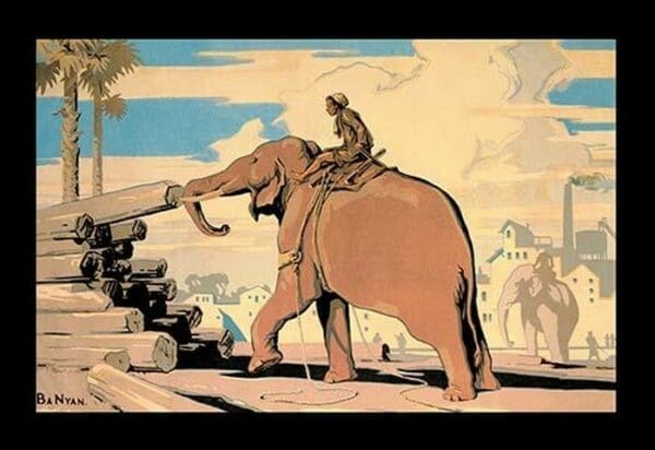 Moving Logs with Elephant Power - Art Print