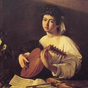 Musician Playing Lute - Art Print