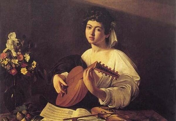 Musician Playing Lute - Art Print