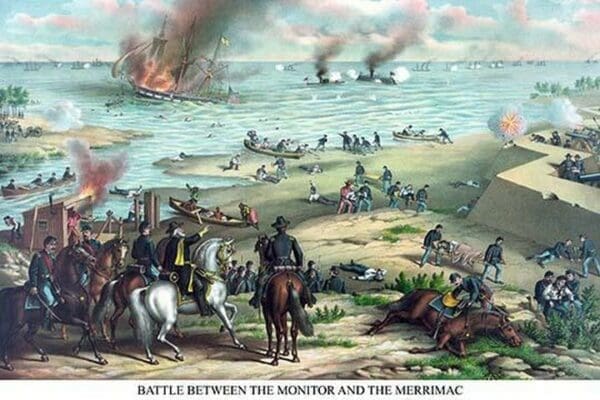 Naval Engagement of the Monitor & Merrimack or the Battle of Hampton Roads - Art Print