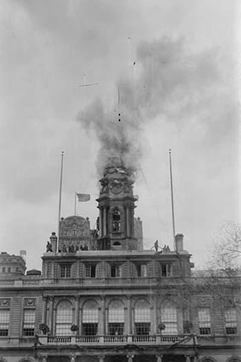 New York City Hall Tower on Fire - Art Print