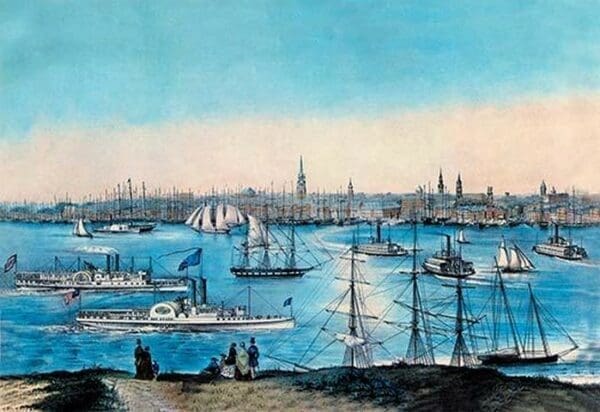 New York Harbor View by Nathaniel Currier - Art Print