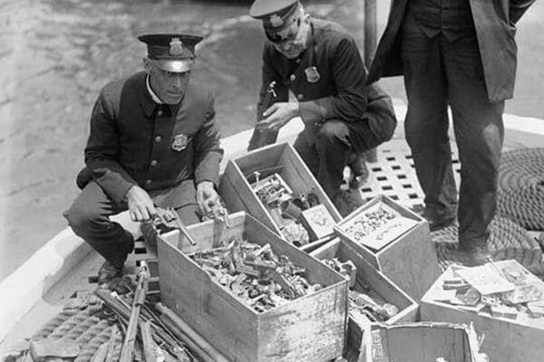 New York Police Destroy Boxes of Revolvers - Art Print