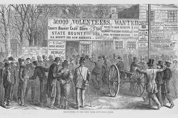 New York Recruiting Station in City Park by Frank Leslie - Art Print