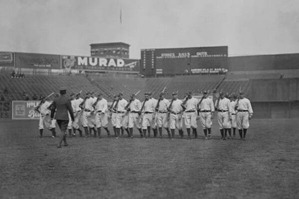 New York Yankees drilled on Field with Rifles - Art Print