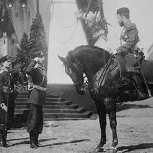 Nicholas II on Horseback is Saluted by his Military - Art Print