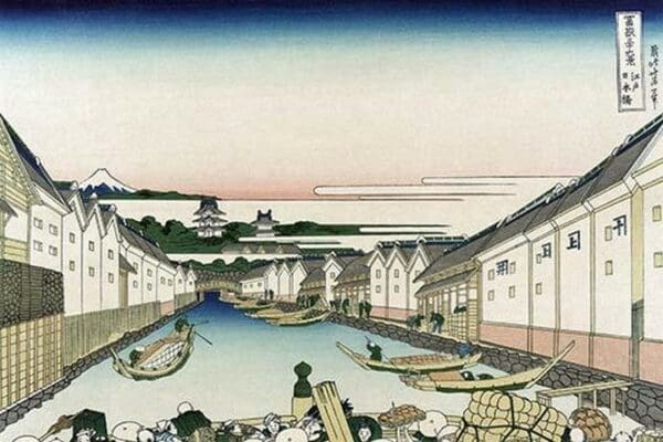 Nihonbashi Bridge in Edo by Katsushika Hokusai - Art Print