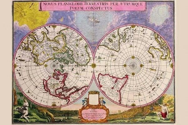 Novus Planiglobii Terrestris Per Utrumque Polum Conspectus; Stereographic Map of the World by Joan Blaeu - Art Print