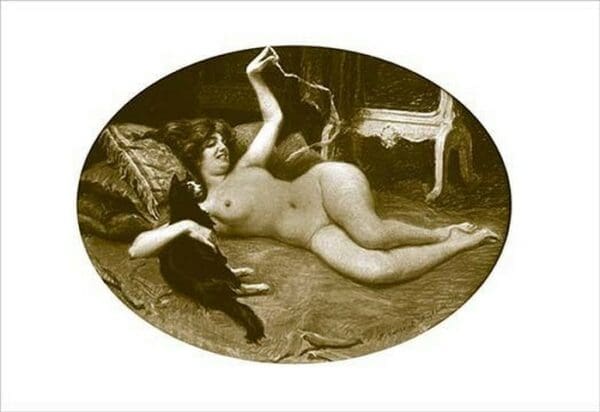 Nude with Cat - Art Print