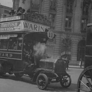 Omnibus on London Thoroughfare carries Advertisements for Japanese British Exhibition - Art Print