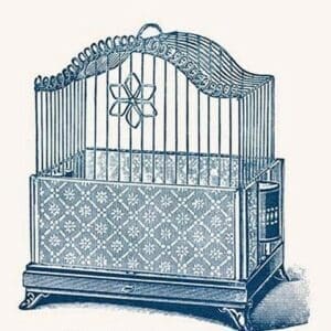 Ornate Blue Bird Cage A - Art Print